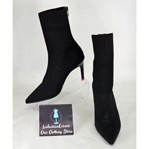 Staccato Women's Black Knit Pointed Toe Mid Socks Boots Red Heels Sz 9.5 40 314